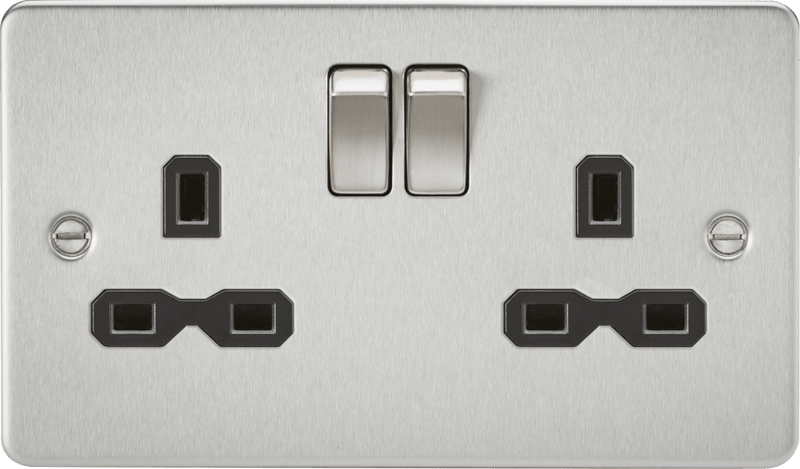 Knightsbridge MLA FPR9000BC Flat plate 13A 2G DP switched socket - brushed chrome with black insert - Knightsbridge MLA - Falcon Electrical UK