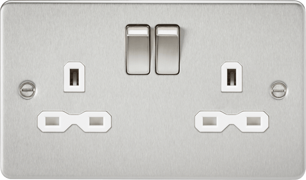 Knightsbridge MLA FPR9000BCW Flat plate 13A 2G DP switched socket - brushed chrome with white insert - Knightsbridge MLA - Falcon Electrical UK