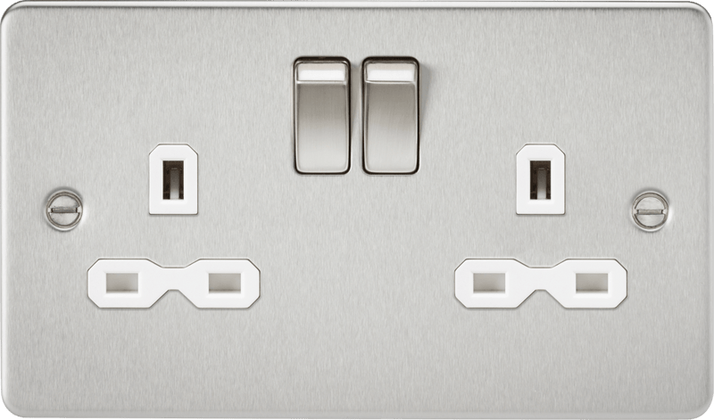 Knightsbridge MLA FPR9000BCW Flat plate 13A 2G DP switched socket - brushed chrome with white insert - Knightsbridge MLA - Falcon Electrical UK