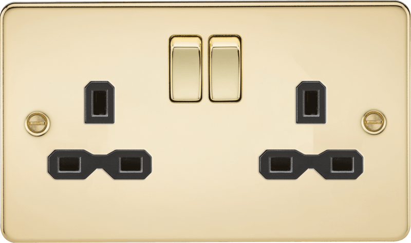 Knightsbridge MLA FPR9000PB Flat plate 13A 2G DP switched socket - polished brass with black insert - Knightsbridge MLA - Falcon Electrical UK