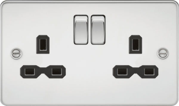 Knightsbridge MLA FPR9000PC Flat plate 13A 2G DP switched socket - polished chrome with black insert - Knightsbridge MLA - Falcon Electrical UK