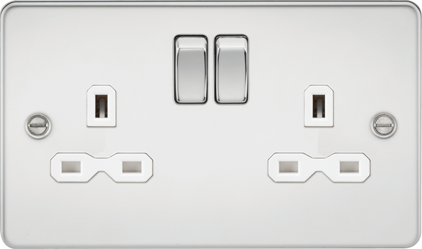 Knightsbridge MLA FPR9000PCW Flat plate 13A 2G DP switched socket - polished chrome with white insert - Knightsbridge MLA - Falcon Electrical UK