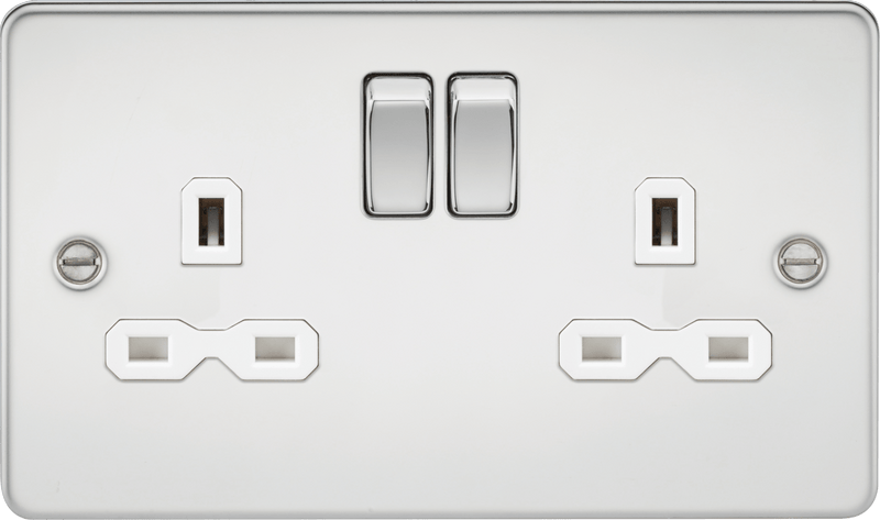 Knightsbridge MLA FPR9000PCW Flat plate 13A 2G DP switched socket - polished chrome with white insert - Knightsbridge MLA - Falcon Electrical UK