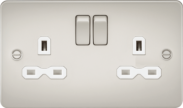 Knightsbridge MLA FPR9000PLW Flat plate 13A 2G DP switched socket - pearl with white insert - Knightsbridge MLA - Falcon Electrical UK