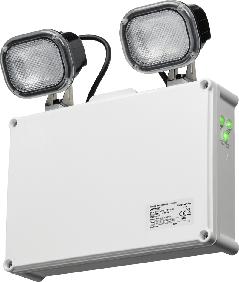 Knightsbridge MLA EMTWINST 230V IP65 2 x 3W LED Twin Emergency Spotlight - Self Test - Knightsbridge MLA - Falcon Electrical UK