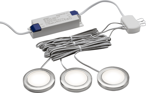 Knightsbridge MLA UNDKIT3BCCW 230V IP20 2.5W LED Dimmable Under Cabinet Lights in Brushed Chrome - Pack of 3 - 4000K - Knightsbridge MLA - Falcon Electrical UK