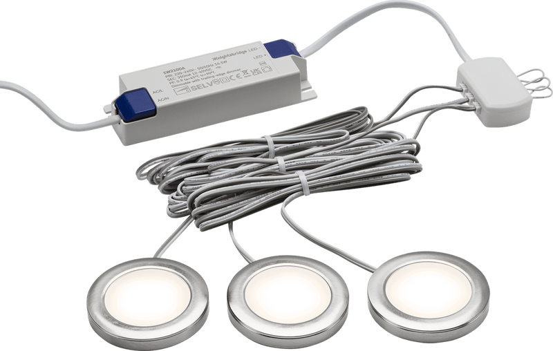 Knightsbridge MLA UNDKIT3BCWW 230V IP20 2.5W LED Dimmable Under Cabinet Lights in Brushed Chrome - Pack of 3 - 3000K - Knightsbridge MLA - Falcon Electrical UK