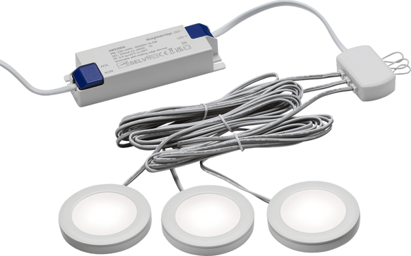 Knightsbridge MLA UNDKIT3WCW 230V IP20 2.5W LED Dimmable Under Cabinet Lights in White - Pack of 3 - 4000K - Knightsbridge MLA - Falcon Electrical UK