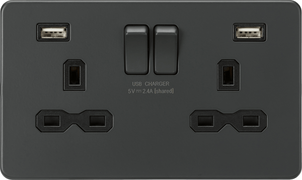 Knightsbridge MLA SFR9224AT 13A 2G switched socket with dual USB charger A + A (2.4A) - Anthracite - Knightsbridge MLA - Falcon Electrical UK