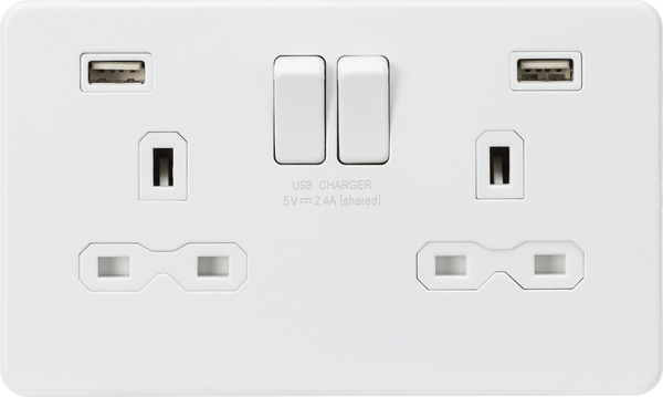 Knightsbridge MLA SFR9224MW 13A 2G switched socket with dual USB charger A + A (2.4A) - Matt white - Knightsbridge MLA - Falcon Electrical UK