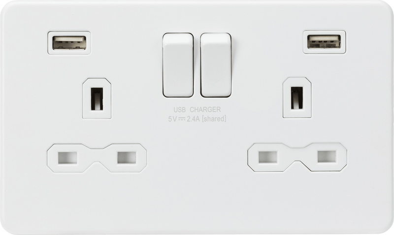 Knightsbridge MLA SFR9224MW 13A 2G switched socket with dual USB charger A + A (2.4A) - Matt white - Knightsbridge MLA - Falcon Electrical UK