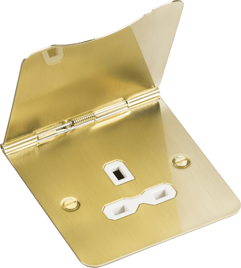 Knightsbridge MLA FPR7UBBW 13A 1G unswitched floor socket - brushed brass with white insert - Knightsbridge MLA - Falcon Electrical UK