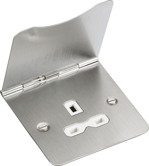 Knightsbridge MLA FPR7UBCW 13A 1G unswitched floor socket - brushed chrome with white insert - Knightsbridge MLA - Falcon Electrical UK