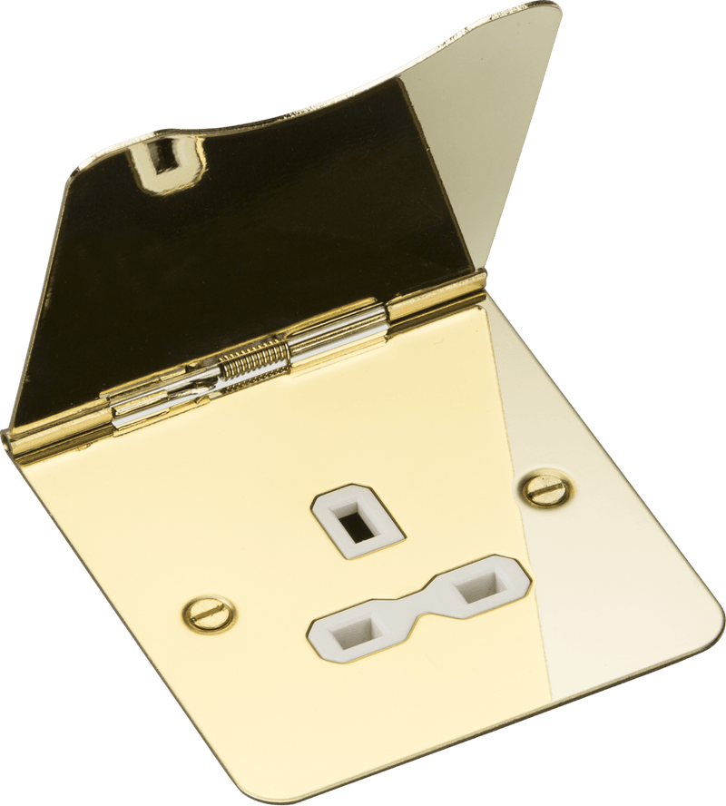 Knightsbridge MLA FPR7UPBW 13A 1G unswitched floor socket - polished brass with white insert - Knightsbridge MLA - Falcon Electrical UK