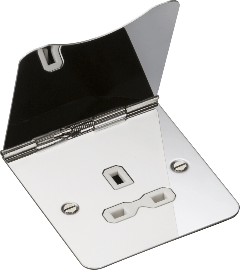 Knightsbridge MLA FPR7UPCW 13A 1G unswitched floor socket - polished chrome with white insert - Knightsbridge MLA - Falcon Electrical UK