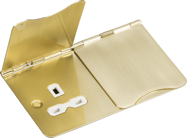 Knightsbridge MLA FPR9UBBW 13A 2G unswitched floor socket - brushed brass with white insert - Knightsbridge MLA - Falcon Electrical UK