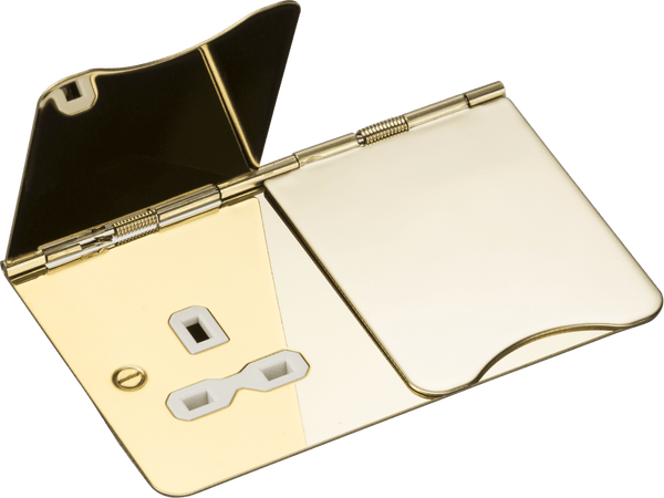 Knightsbridge MLA FPR9UPBW 13A 2G unswitched floor socket - polished brass with white insert - Knightsbridge MLA - Falcon Electrical UK