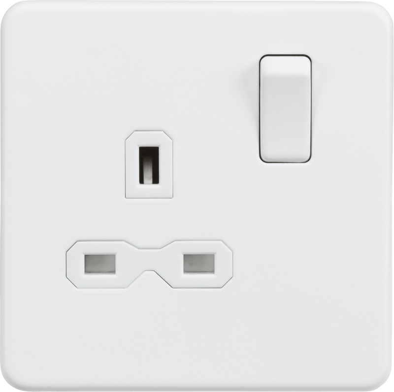 Knightsbridge MLA SFR7000MW Screwless 13A 1G DP switched socket - Matt white with white insert - Knightsbridge MLA - Falcon Electrical UK