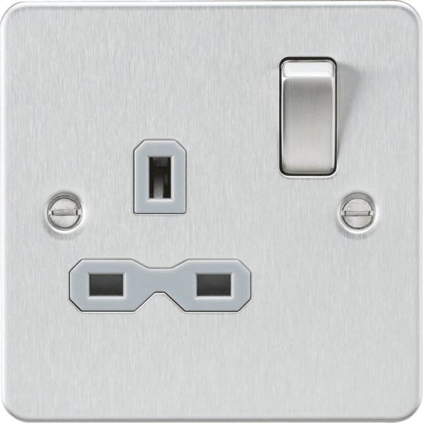 Knightsbridge MLA FPR7000BCG Flat plate 13A 1G DP switched socket - brushed chrome with grey insert - Knightsbridge MLA - Falcon Electrical UK