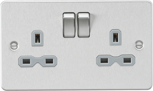 Knightsbridge MLA FPR9000BCG Flat plate 13A 2G DP switched socket - brushed chrome with grey insert - Knightsbridge MLA - Falcon Electrical UK