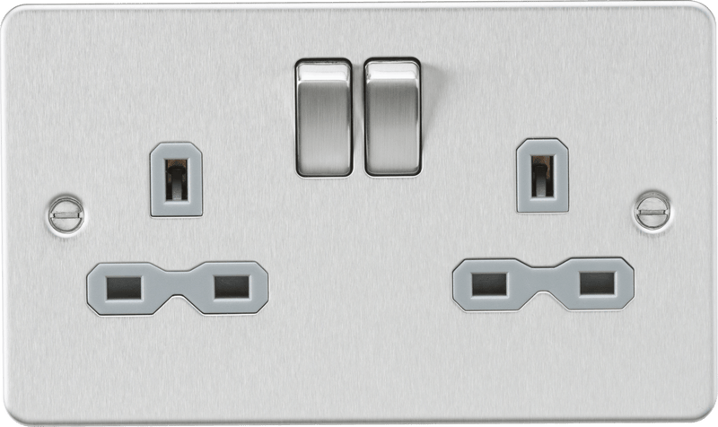 Knightsbridge MLA FPR9000BCG Flat plate 13A 2G DP switched socket - brushed chrome with grey insert - Knightsbridge MLA - Falcon Electrical UK