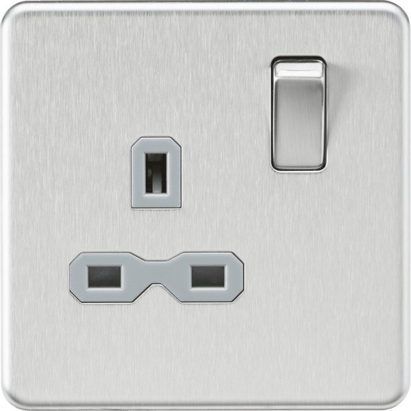 Knightsbridge MLA SFR7000BCG Screwless 13A 1G DP switched Socket - Brushed Chrome with grey Insert - Knightsbridge MLA - Falcon Electrical UK