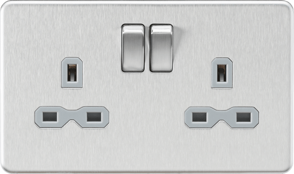 Knightsbridge MLA SFR9000BCG Screwless 13A 2G DP switched socket - Brushed chrome with grey insert - Knightsbridge MLA - Falcon Electrical UK