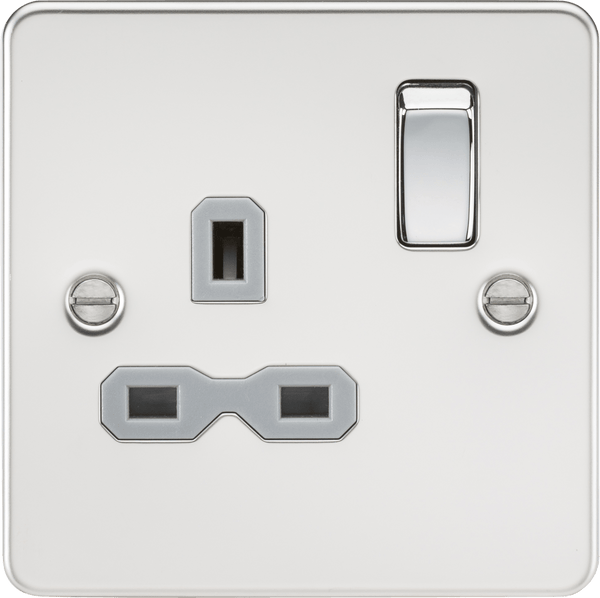 Knightsbridge MLA FPR7000PCG Flat plate 13A 1G DP switched socket - polished chrome with grey insert - Knightsbridge MLA - Falcon Electrical UK