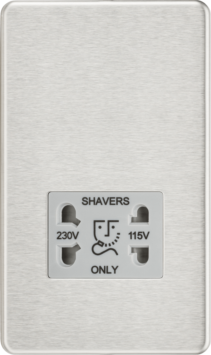 Knightsbridge MLA SF8900BCG Screwless 115/230V Dual Voltage Shaver Socket - Brushed Chrome with Grey Insert - Knightsbridge MLA - Falcon Electrical UK