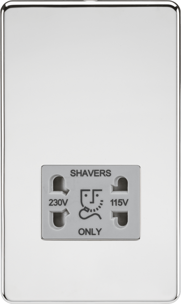 Knightsbridge MLA SF8900PCG Screwless 115/230V Dual Voltage Shaver Socket - Polished Chrome with Grey Insert - Knightsbridge MLA - Falcon Electrical UK