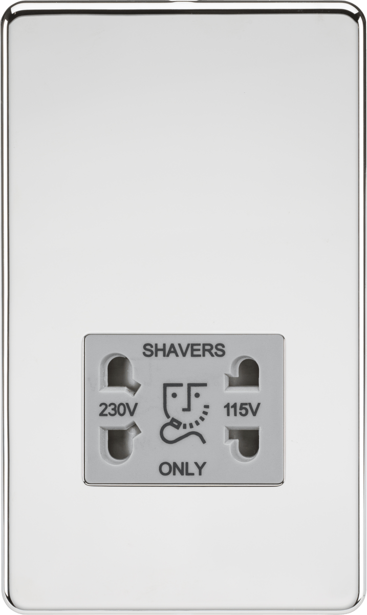 Knightsbridge MLA SF8900PCG Screwless 115/230V Dual Voltage Shaver Socket - Polished Chrome with Grey Insert - Knightsbridge MLA - Falcon Electrical UK