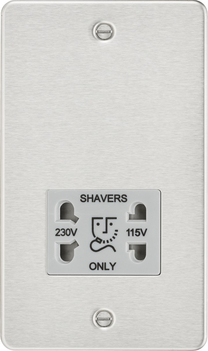 Knightsbridge MLA FP8900BCG Flat plate 115/230V dual voltage shaver socket - brushed chrome with grey insert - Knightsbridge MLA - Falcon Electrical UK