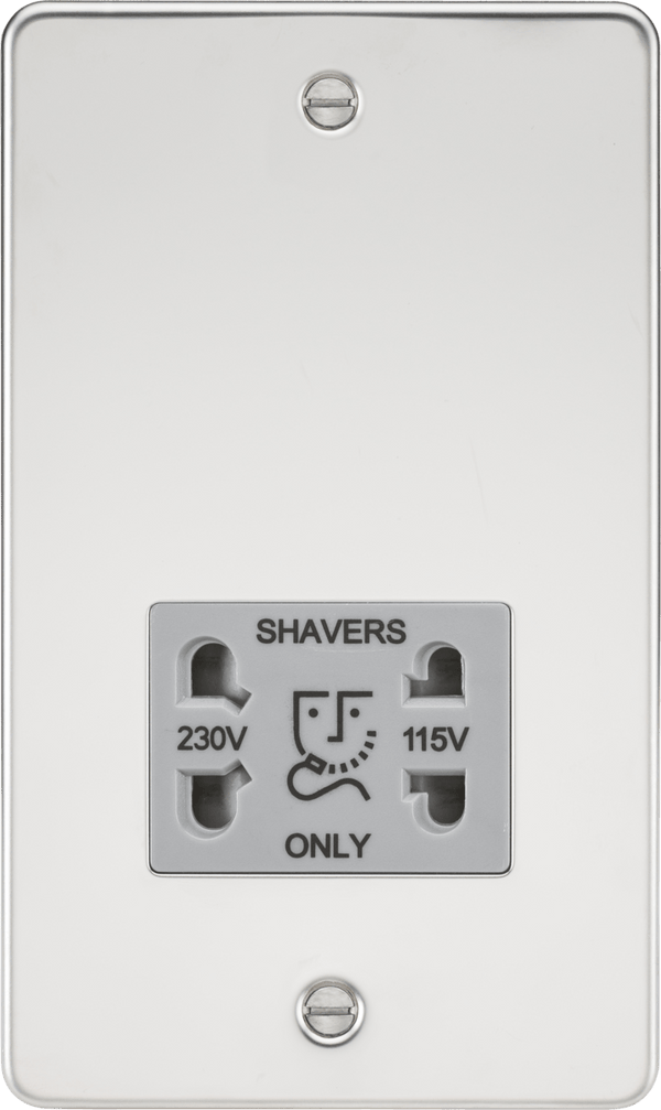 Knightsbridge MLA FP8900PCG Flat Plate 115/230V dual voltage shaver socket - polished chrome with grey insert - Knightsbridge MLA - Falcon Electrical UK