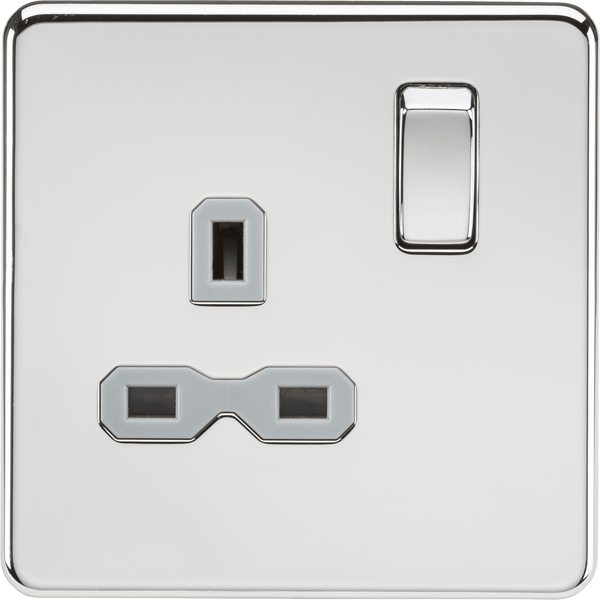 Knightsbridge MLA SFR7000PCG Screwless 13A 1G DP switched socket - polished chrome with grey insert - Knightsbridge MLA - Falcon Electrical UK