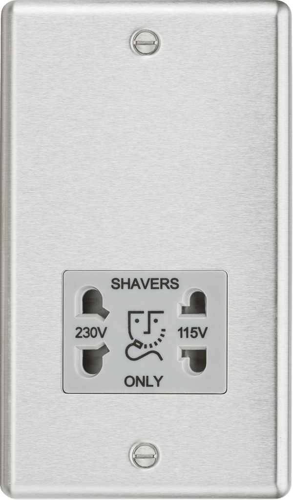 Knightsbridge MLA CL89BCG 115-230V Dual Voltage Shaver Socket with Grey Insert - Rounded Edge Brushed Chrome - Knightsbridge MLA - Falcon Electrical UK