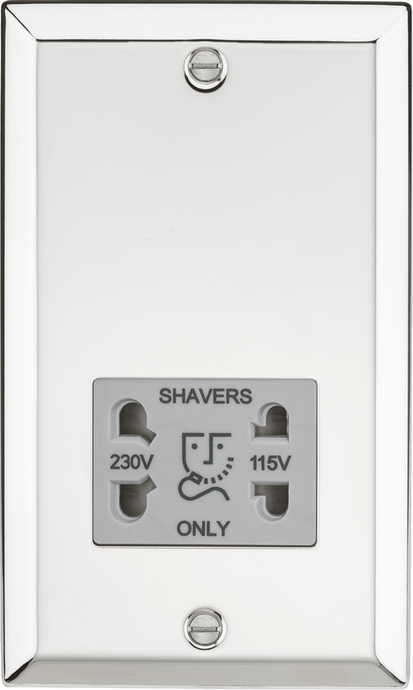 Knightsbridge MLA CV89PCG 115-230V Dual Voltage Shaver Socket with Grey Insert - Bevelled Edge Polished Chrome - Knightsbridge MLA - Falcon Electrical UK