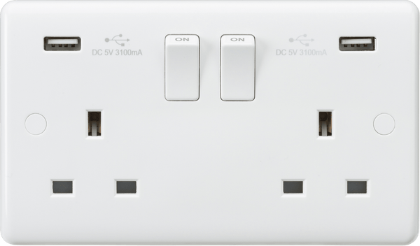 Knightsbridge MLA CU9904 Curved Edge 13A 2G Switched Socket with Dual USB Charger (5V DC 3.1A shared) - Knightsbridge MLA - Falcon Electrical UK