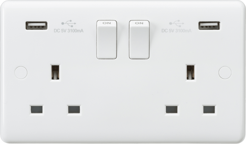 Knightsbridge MLA CU9904 Curved Edge 13A 2G Switched Socket with Dual USB Charger (5V DC 3.1A shared) - Knightsbridge MLA - Falcon Electrical UK