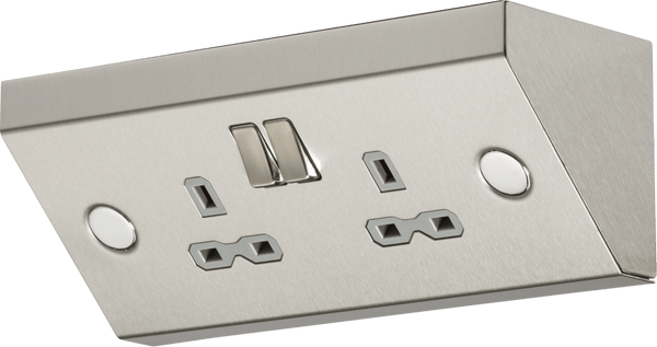 Knightsbridge MLA SKR008 13A 2G Mounting DP Switched Socket - Stainless Steel with grey insert - Knightsbridge MLA - Falcon Electrical UK