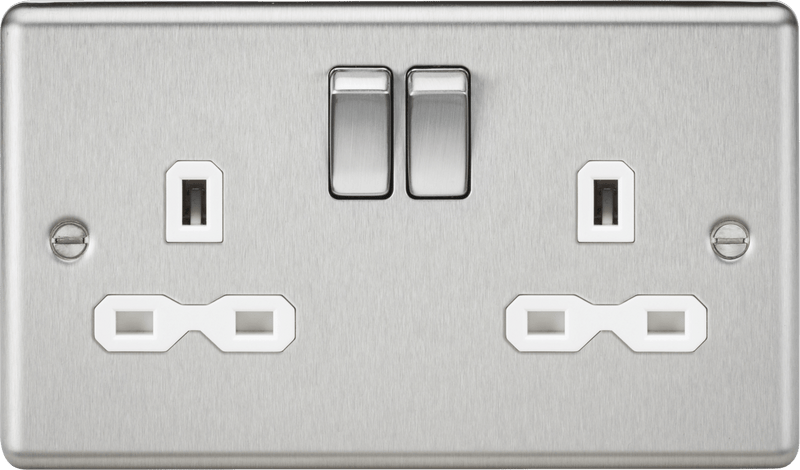 Knightsbridge MLA CL9BCW 13A 2G DP Switched Socket with White Insert - Rounded Edge Brushed Chrome - Knightsbridge MLA - Falcon Electrical UK