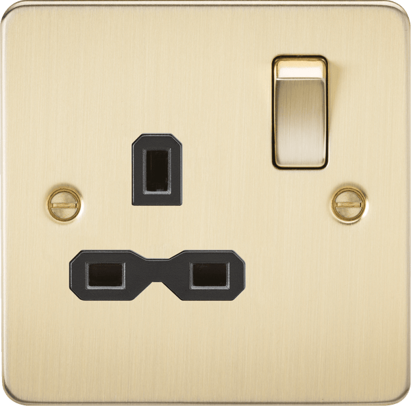 Knightsbridge MLA FPR7000BB Flat plate 13A 1G DP switched socket - brushed brass with black insert - Knightsbridge MLA - Falcon Electrical UK