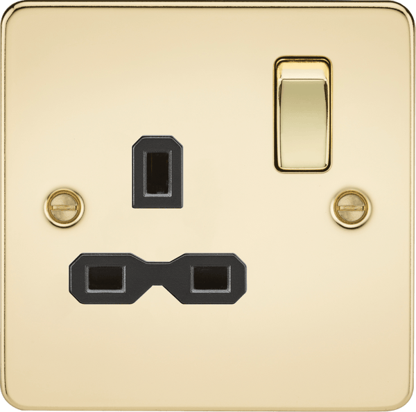 Knightsbridge MLA FPR7000PB Flat plate 13A 1G DP switched socket - polished brass with black insert - Knightsbridge MLA - Falcon Electrical UK