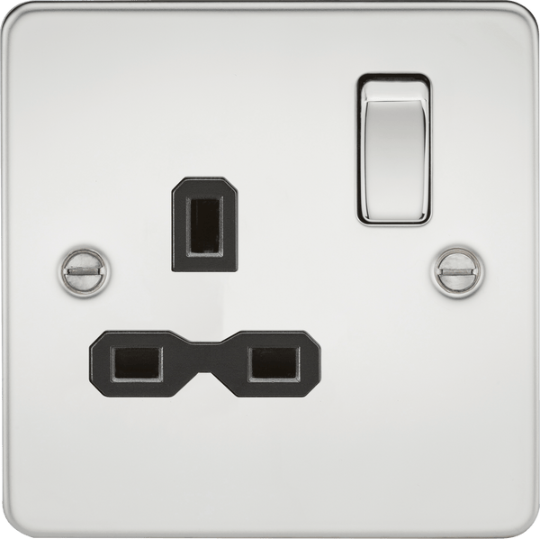 Knightsbridge MLA FPR7000PC Flat plate 13A 1G DP switched socket - polished chrome with black insert - Knightsbridge MLA - Falcon Electrical UK