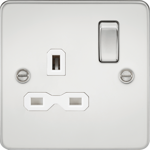 Knightsbridge MLA FPR7000PCW Flat plate 13A 1G DP switched socket - polished chrome with white insert - Knightsbridge MLA - Falcon Electrical UK