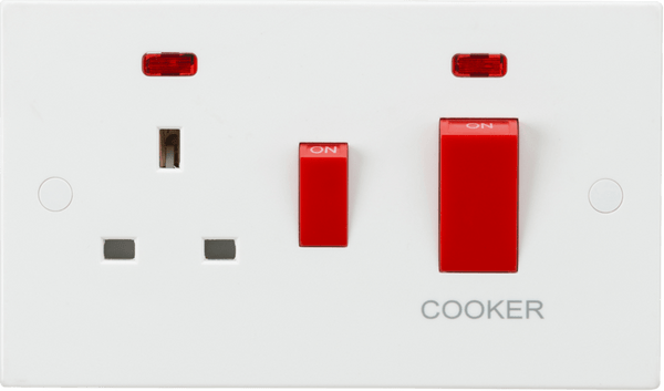 Knightsbridge MLA SN8333N 45A DP Cooker Switch and 13A Socket with Neons - Knightsbridge MLA - Falcon Electrical UK