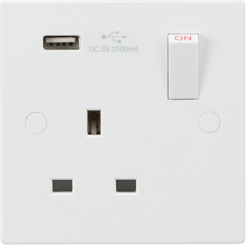 Knightsbridge MLA SN9903 13A 1G Switched Socket with USB Charger 5V DC 2.1A - Knightsbridge MLA - Falcon Electrical UK