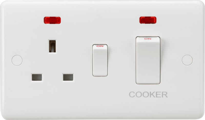 Knightsbridge MLA CU8333NW Curved Edge 45A DP Cooker Switch and 13A Socket with Neons (White Rocker) - Knightsbridge MLA - Falcon Electrical UK