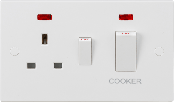 Knightsbridge MLA SN8333NW 45A DP Cooker Switch and 13A Socket with Neons (White Rocker) - Knightsbridge MLA - Falcon Electrical UK