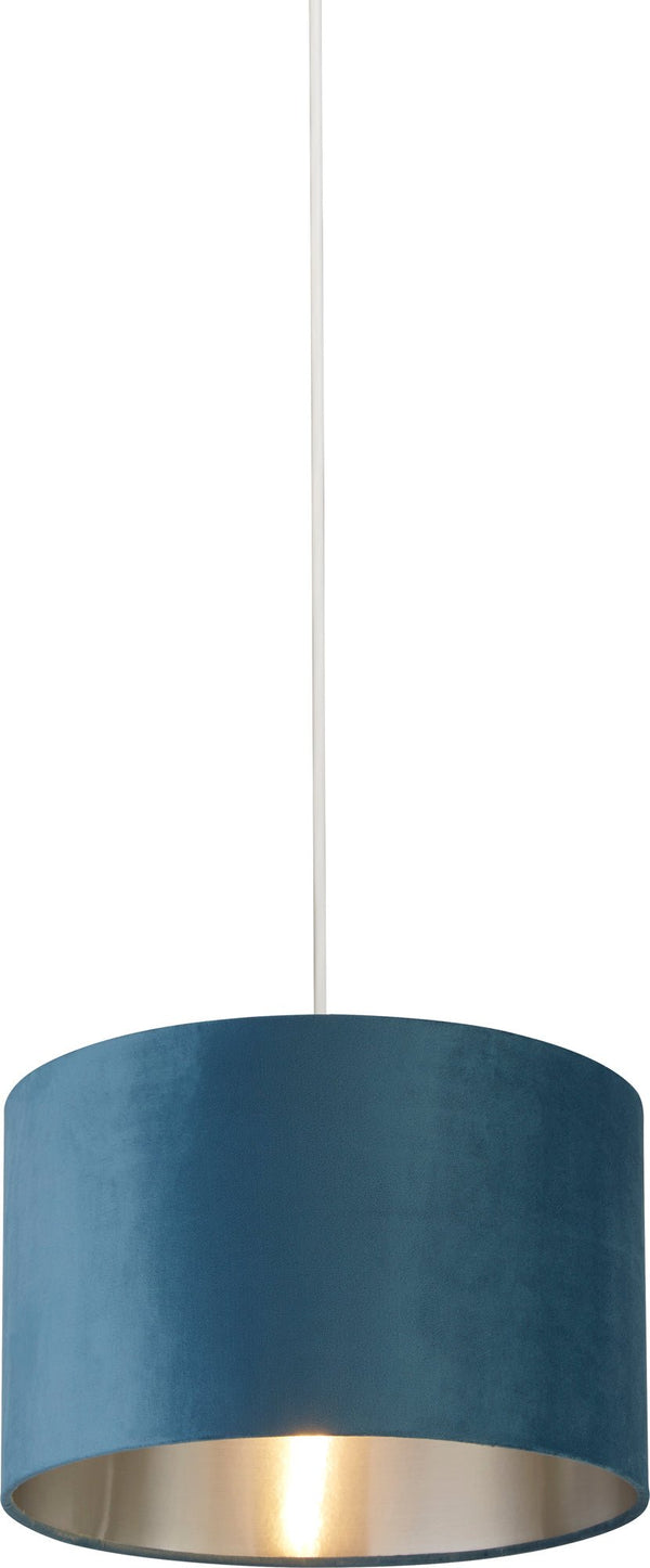 Searchlight 21027TE Drum Shade - Teal Velvet with Silver Inner Dia.28cm - Searchlight - Falcon Electrical UK