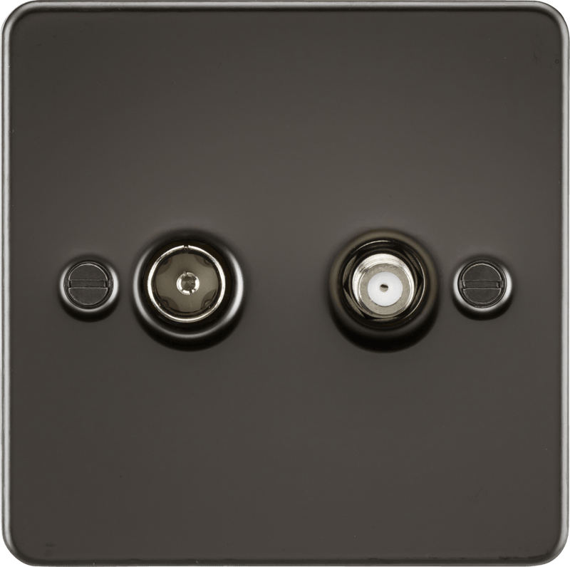 Knightsbridge MLA FP0140GM Flat Plate TV and SAT TV Outlet (isolated) - Gunmetal - Knightsbridge MLA - Falcon Electrical UK